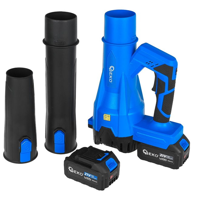 GEKO Draadloze bladblazer 21 V met 2 x 4000 mAh accu en luchtsnelheid tot 260 km/h