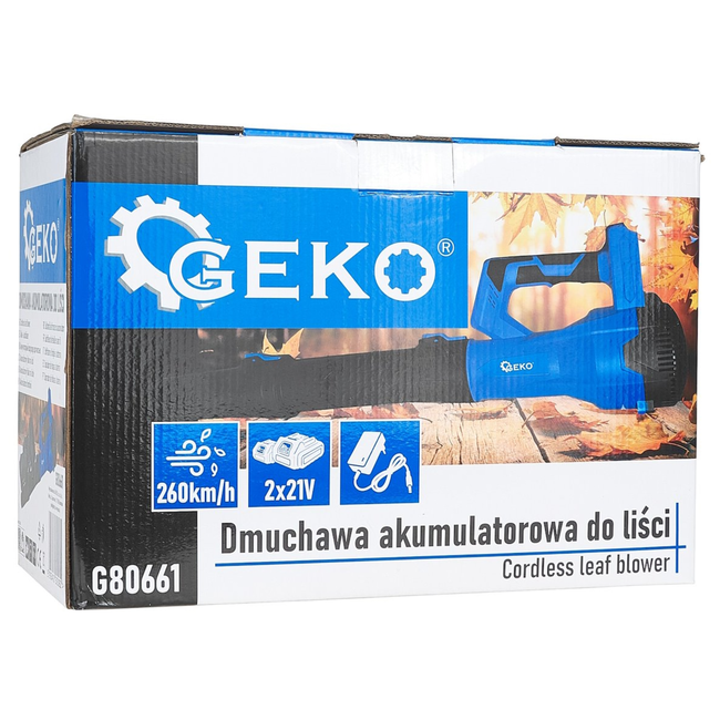 GEKO Draadloze bladblazer 21 V met 2 x 4000 mAh accu en luchtsnelheid tot 260 km/h