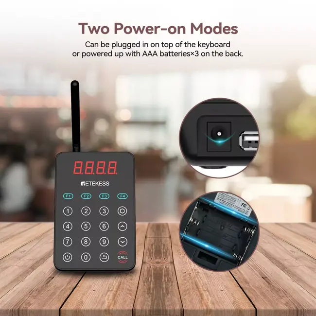 Retekess Horeca oproepsysteem - polycarbonaat - IP67 waterdicht, 500 m - zwart - 10 ontvangers - muurmontage, uitbreidbaar