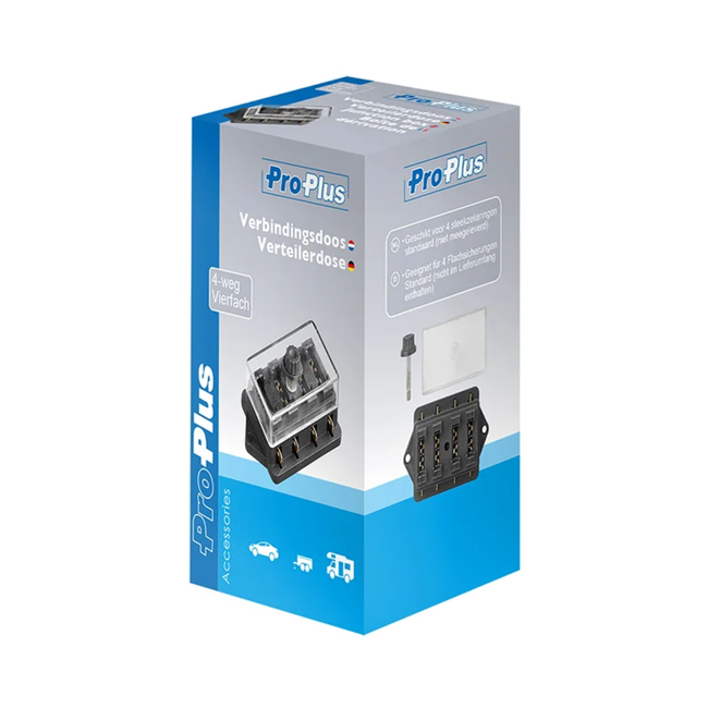 ProPlus Waterdichte verbindingsdoos - 4-polig - voor 4 steekzekeringen - max. 30 amp - transparant deksel