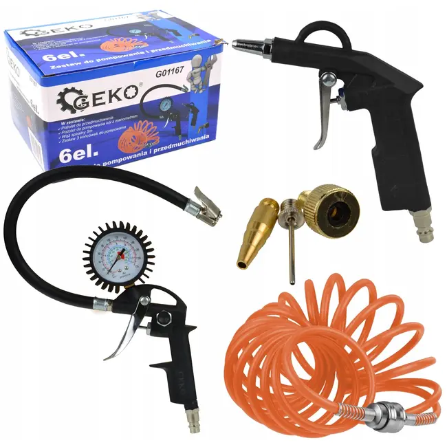 GEKO Luchtgereedschapset - 6-delig - Inclusief blaaspistool en opblaaspomp