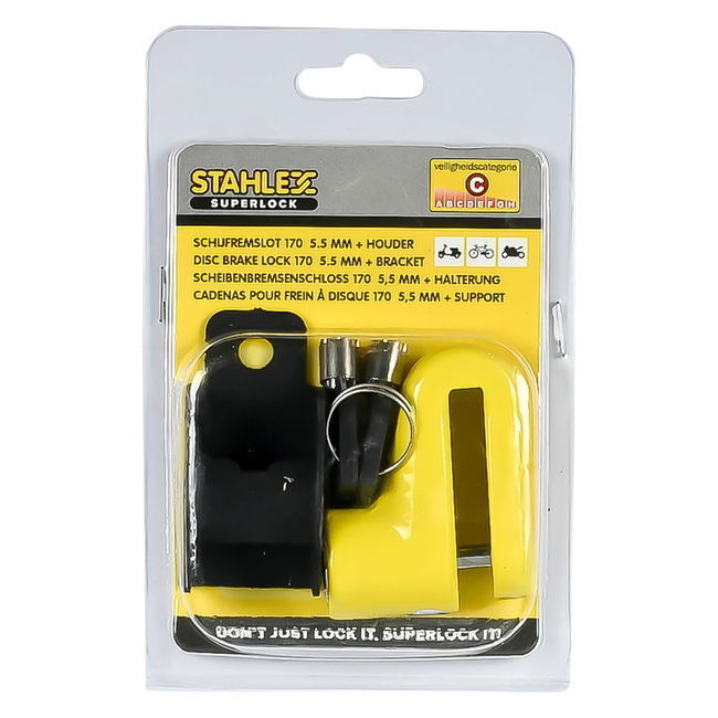 Stahlex Schijfremslot met houder - weerbestendig - Ø 5.5 mm - inclusief 2 sleutels
