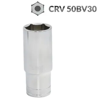 Tvardy Diepe dopsleutel 6-kant - Extra diep - 8 mm - Chroom vanadium - Knurled ring