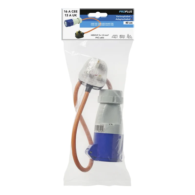 ProPlus Verloopkabel - 40 cm - UK stekker naar CEE - 3 x 1.5 mm² - IP44