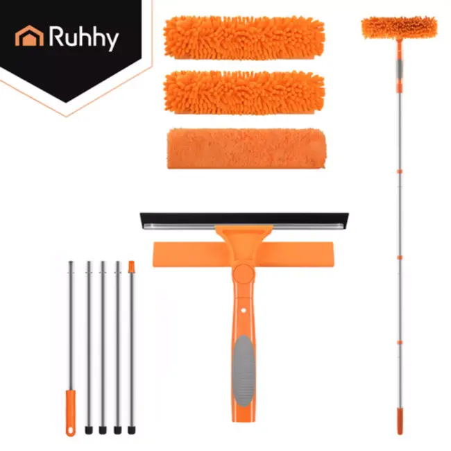 Ruhhy Telescopische raamwisser 1,8 m met 180° draaikop en microvezel hoezen voor streeploos resultaat