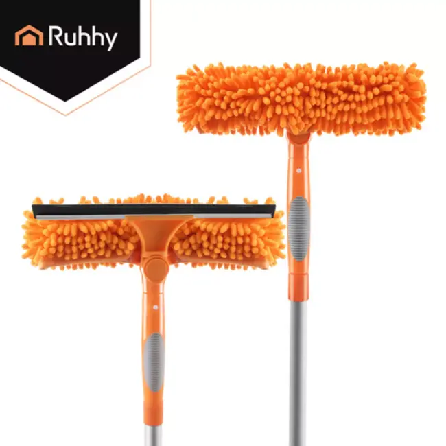 Ruhhy Telescopische raamwisser 1,8 m met 180° draaikop en microvezel hoezen voor streeploos resultaat