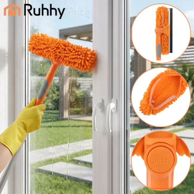 Ruhhy Telescopische raamwisser 1,8 m met 180° draaikop en microvezel hoezen voor streeploos resultaat