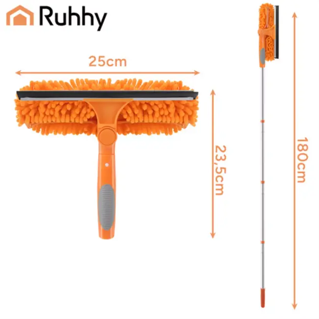 Ruhhy Telescopische raamwisser 1,8 m met 180° draaikop en microvezel hoezen voor streeploos resultaat