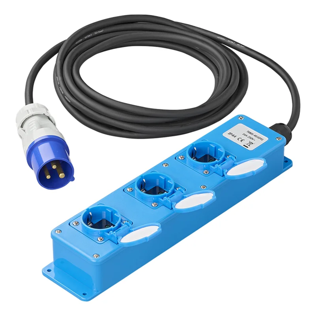 ProPlus Stekkerdoos - 3-weg Schuko - 5 meter - IP44 - Neopreen kabel