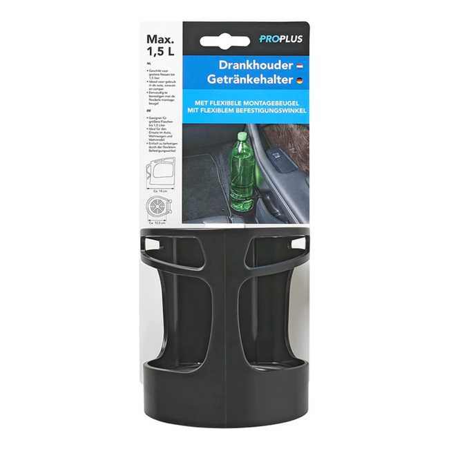 ProPlus Drankhouder met flexibele montagebeugel - geschikt voor flessen tot 1,5 liter - zwart