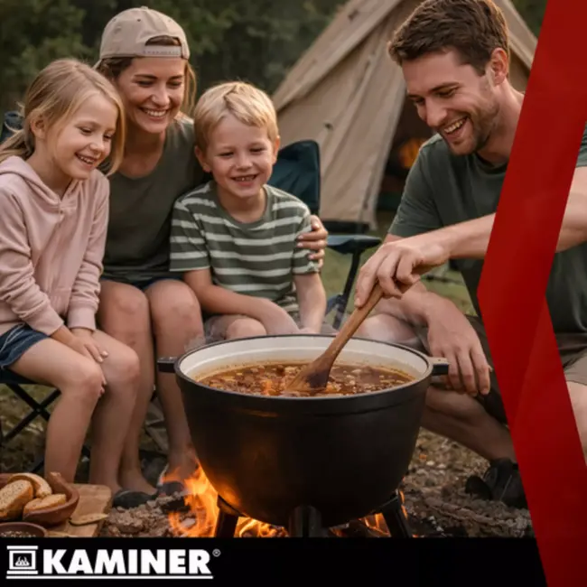 Kaminer Zwarte gietijzeren kookketel 10 liter met deksel en poten voor kampvuur en tuin