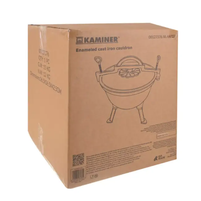 Kaminer Zwarte gietijzeren kookketel 10 liter met deksel en poten voor kampvuur en tuin