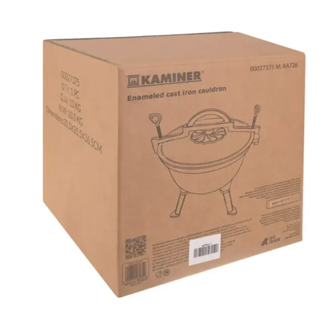 Kaminer Zwarte gietijzeren kookketel 8 liter met deksel en poten voor kampvuur en tuin