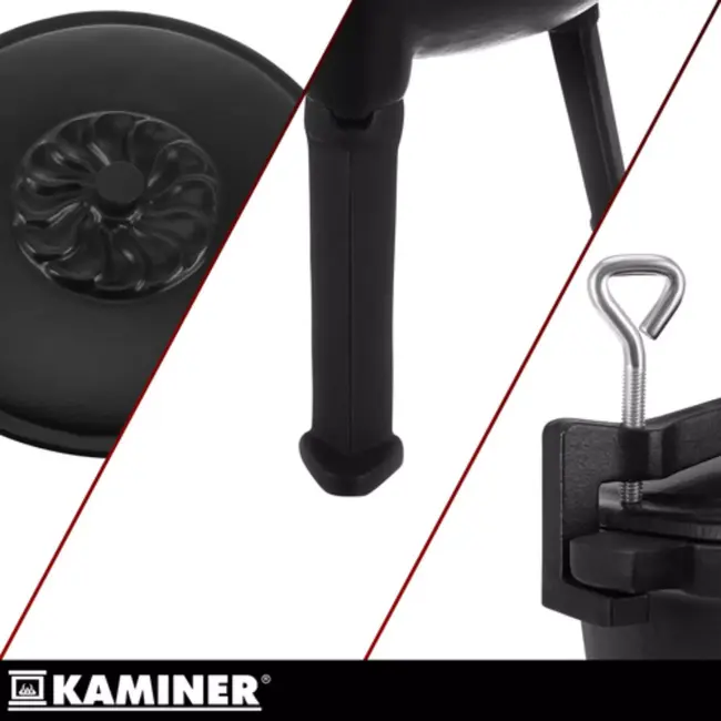 Kaminer Zwarte gietijzeren kookketel 8 liter met deksel en poten voor kampvuur en tuin