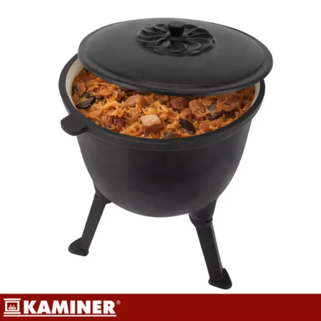 Kaminer Zwarte gietijzeren kookketel 8 liter met deksel en poten voor kampvuur en tuin
