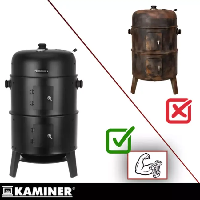 Kaminer Zwarte BBQ  houtskool grill smoker 80 cm met 2 roosters en 8 haken voor barbecu