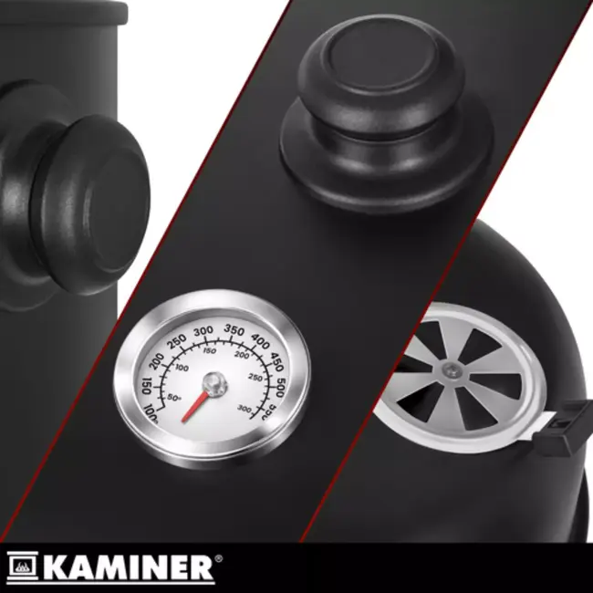 Kaminer Zwarte BBQ  houtskool grill smoker 80 cm met 2 roosters en 8 haken voor barbecu