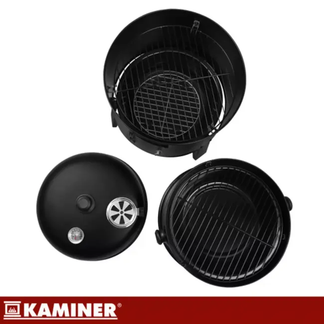Kaminer Zwarte BBQ  houtskool grill smoker 80 cm met 2 roosters en 8 haken voor barbecu
