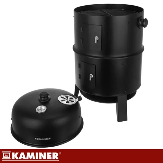 Kaminer Zwarte BBQ  houtskool grill smoker 80 cm met 2 roosters en 8 haken voor barbecu