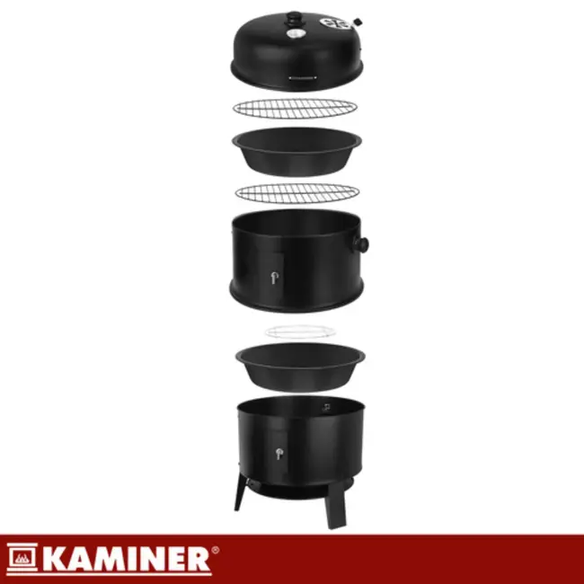 Kaminer Zwarte BBQ  houtskool grill smoker 80 cm met 2 roosters en 8 haken voor barbecu
