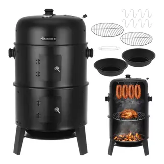 Ruhhy Zwarte BBQ  houtskool grill smoker 80 cm met 2 roosters en 8 haken voor barbecu