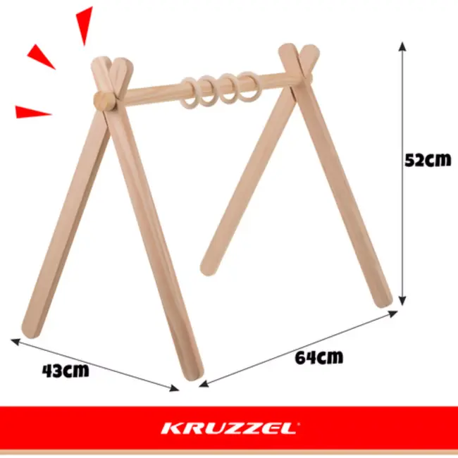 Kruzzel Houten baby gym speelstandaard 64 x 43 x 52 cm met ophangringen