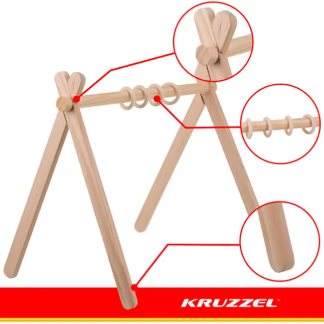 Kruzzel Houten baby gym speelstandaard 64 x 43 x 52 cm met ophangringen