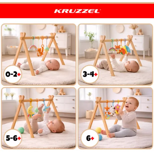 Kruzzel Houten baby gym speelstandaard 64 x 43 x 52 cm met ophangringen