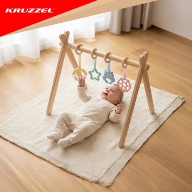 Kruzzel Houten baby gym speelstandaard 64 x 43 x 52 cm met ophangringen