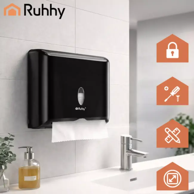 Ruhhy zwarte handdoek dispenser 27 cm voor ZZ gevouwen papieren handdoeken