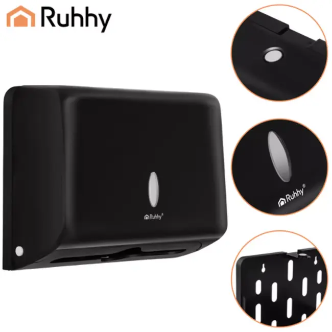 Ruhhy zwarte handdoek dispenser 27 cm voor ZZ gevouwen papieren handdoeken