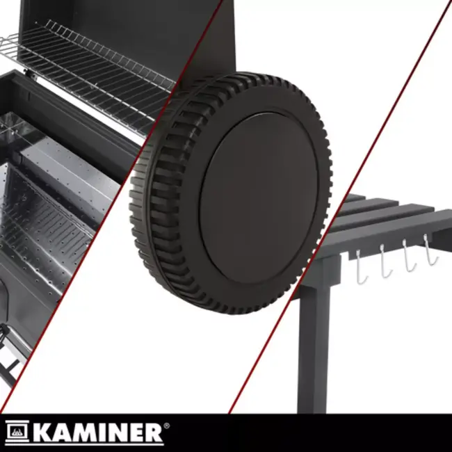 Kaminer Zwarte houtskool barbecue 116 x 70 x 110 cm met thermometer en zijtafel