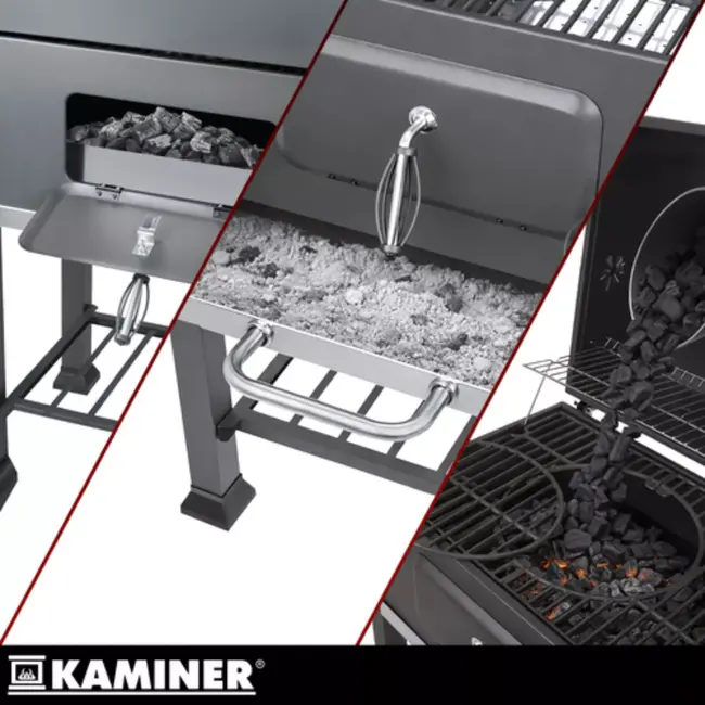 Kaminer Zwarte houtskool barbecue 116 x 70 x 110 cm met thermometer en zijtafel