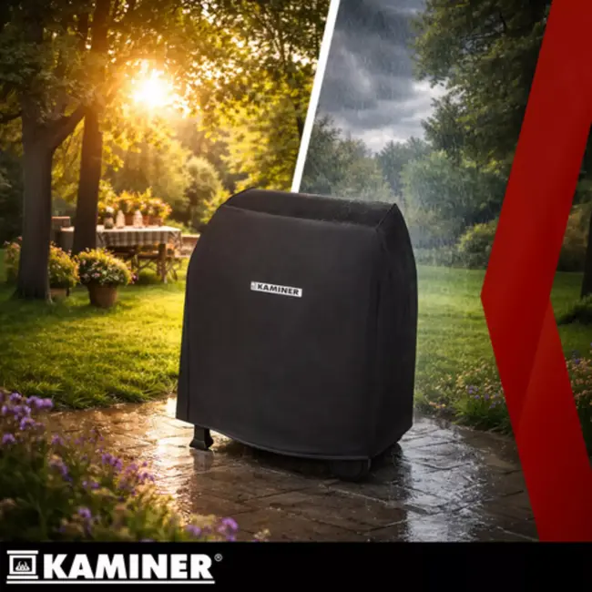 Kaminer Zwarte houtskool barbecue 116 x 70 x 110 cm met thermometer en zijtafel