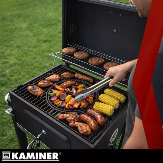 Kaminer Zwarte houtskool barbecue 116 x 70 x 110 cm met thermometer en zijtafel