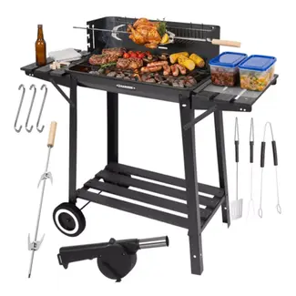 Kaminer Zwarte houtskool barbecue 93 x 41 x 86 cm met spit en rooster