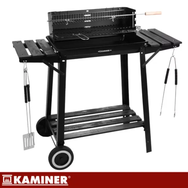 Kaminer Zwarte houtskool barbecue 93 x 41 x 86 cm met spit en rooster