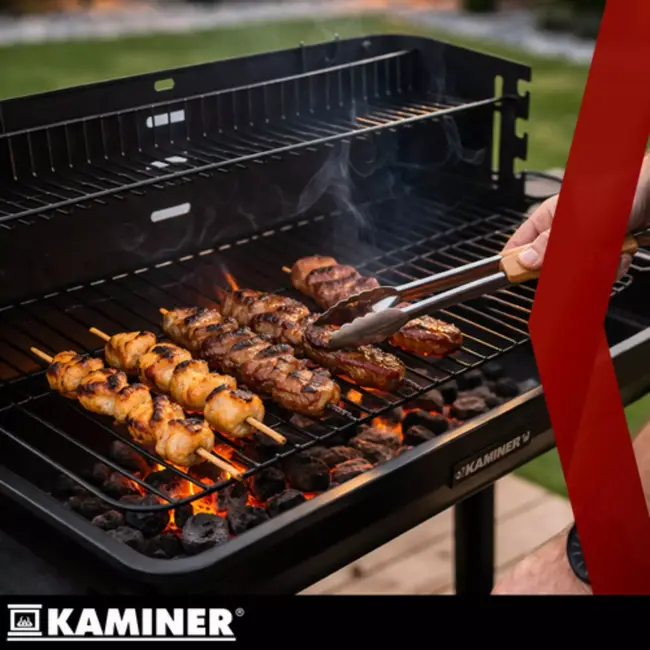 Kaminer Zwarte houtskool barbecue 93 x 41 x 86 cm met spit en rooster