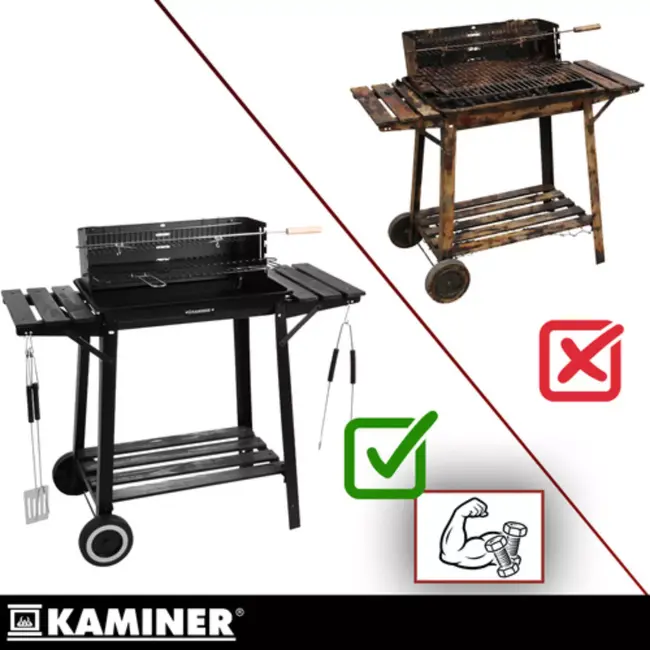 Kaminer Zwarte houtskool barbecue 93 x 41 x 86 cm met spit en rooster