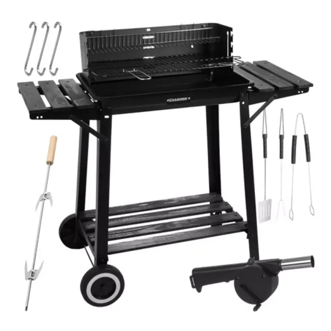 Kaminer Zwarte houtskool barbecue 93 x 41 x 86 cm met spit en rooster