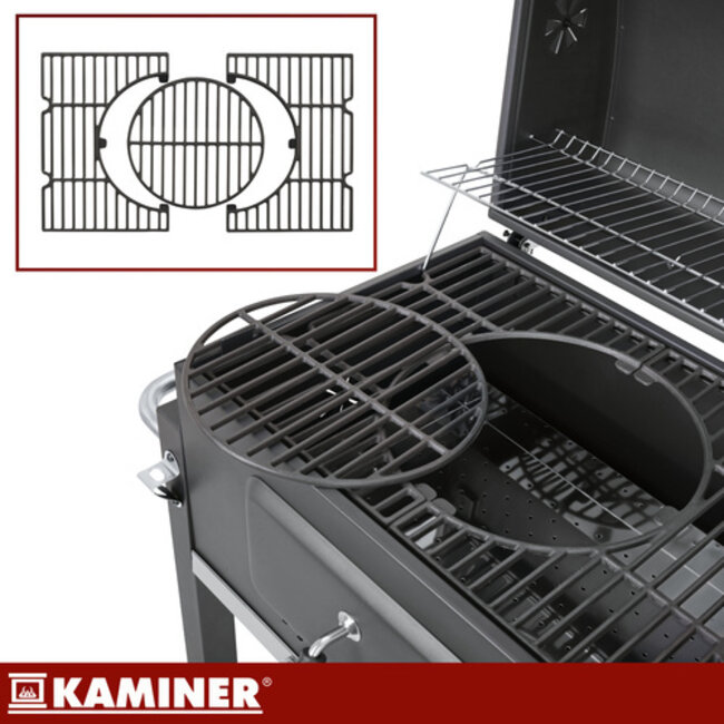 Kaminer Zwarte houtskool barbecue 114 x 67 x 120 cm met thermometer en zijtafel