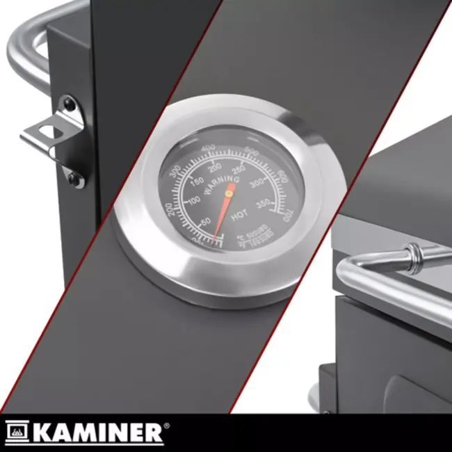 Kaminer Zwarte houtskool barbecue 114 x 67 x 120 cm met thermometer en zijtafel