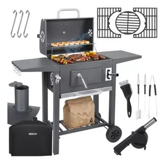 Kaminer Zwarte houtskool barbecue 82 x 51 x 117 cm met deksel en accessoires