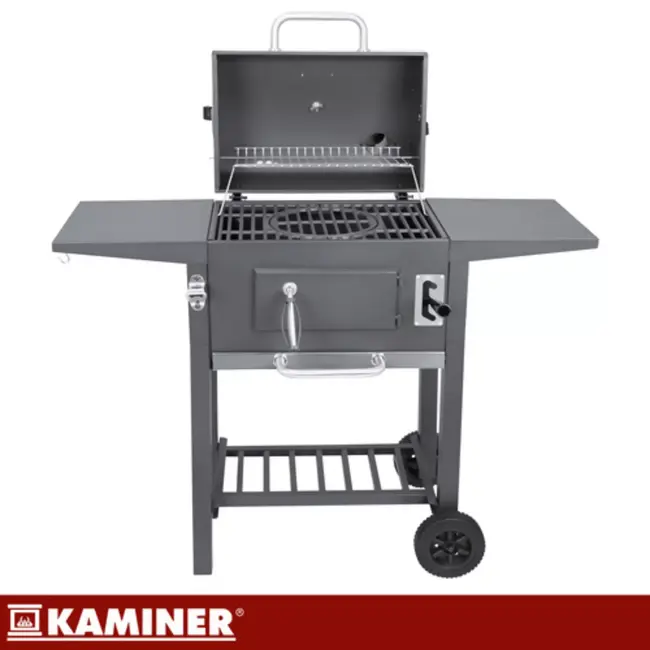 Kaminer Zwarte houtskool barbecue 82 x 51 x 117 cm met deksel en accessoires