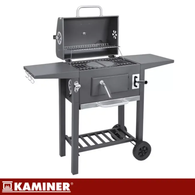 Kaminer Zwarte houtskool barbecue 82 x 51 x 117 cm met deksel en accessoires