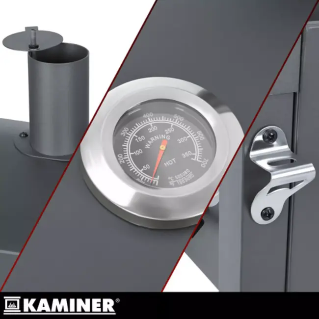 Kaminer Zwarte houtskool barbecue 105 x 110 x 50 cm met thermometer en zijplanken