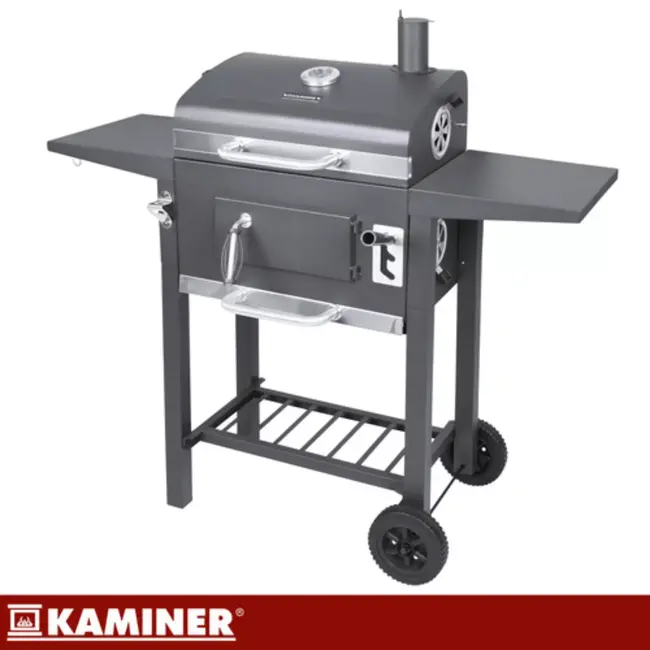 Kaminer Zwarte houtskool barbecue 105 x 110 x 50 cm met thermometer en zijplanken