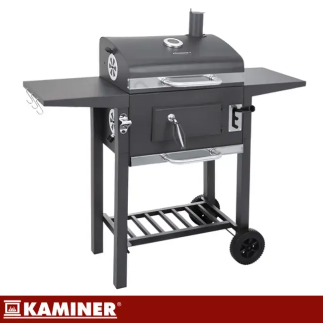 Kaminer Zwarte houtskool barbecue 105 x 110 x 50 cm met thermometer en zijplanken