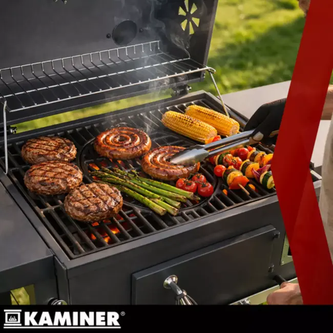 Kaminer Zwarte houtskool barbecue 105 x 110 x 50 cm met thermometer en zijplanken