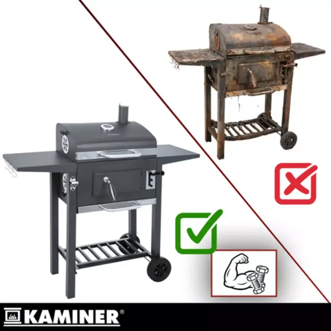 Kaminer Zwarte houtskool barbecue 105 x 110 x 50 cm met thermometer en zijplanken